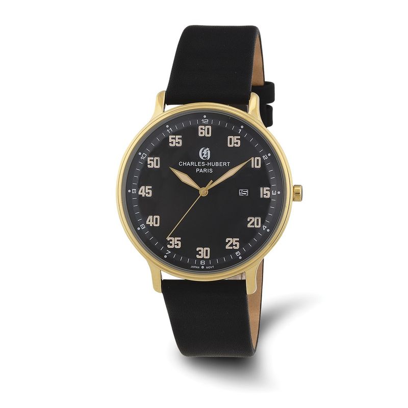 Charles Hubert Ip-Plated Stainless Steel Black Dial Quartz Watch